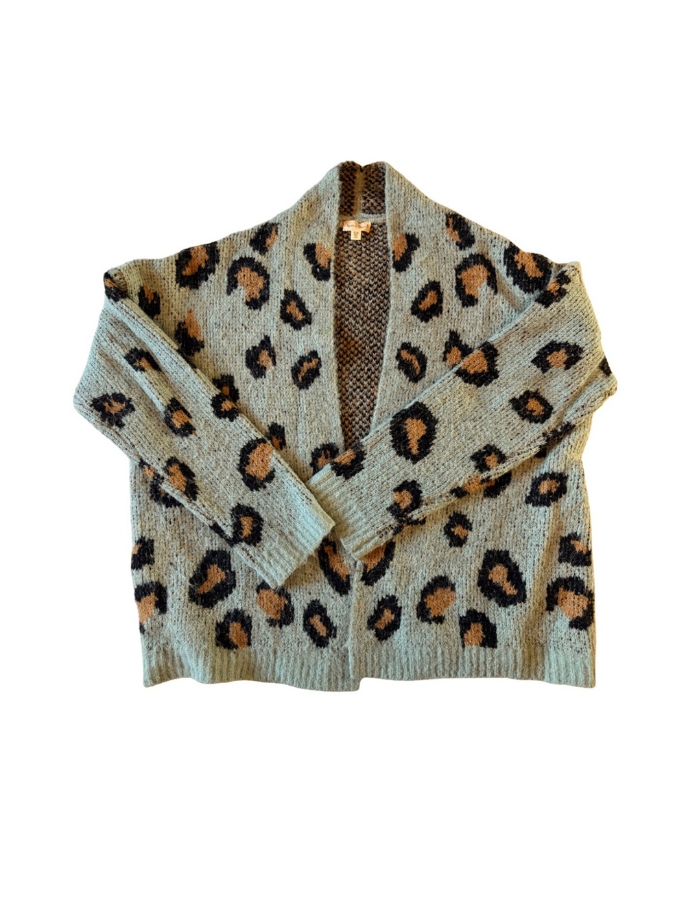 Hem & Thread Light Blue Leopard Print Cardigan with Tan and Black Spots